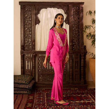 Inej Leher Hot Pink Bustier with Pant and Jacket (Set of 3)