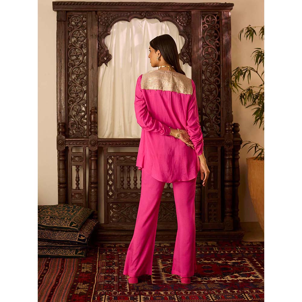 Inej Leher Hot Pink Bustier with Pant and Jacket (Set of 3)