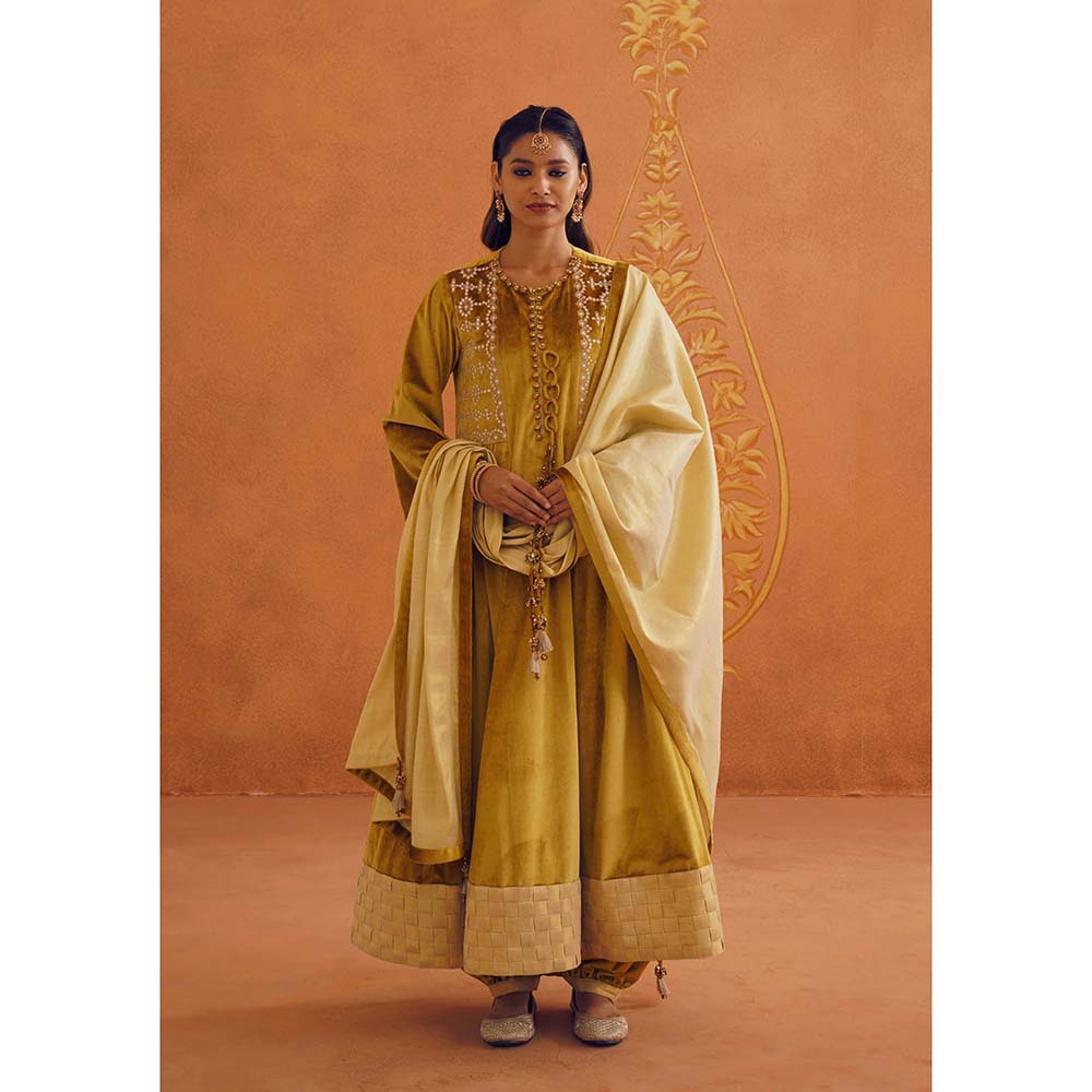 Inej Zeba Mustard Anarkali with Salwar and Dupatta (Set of 3)