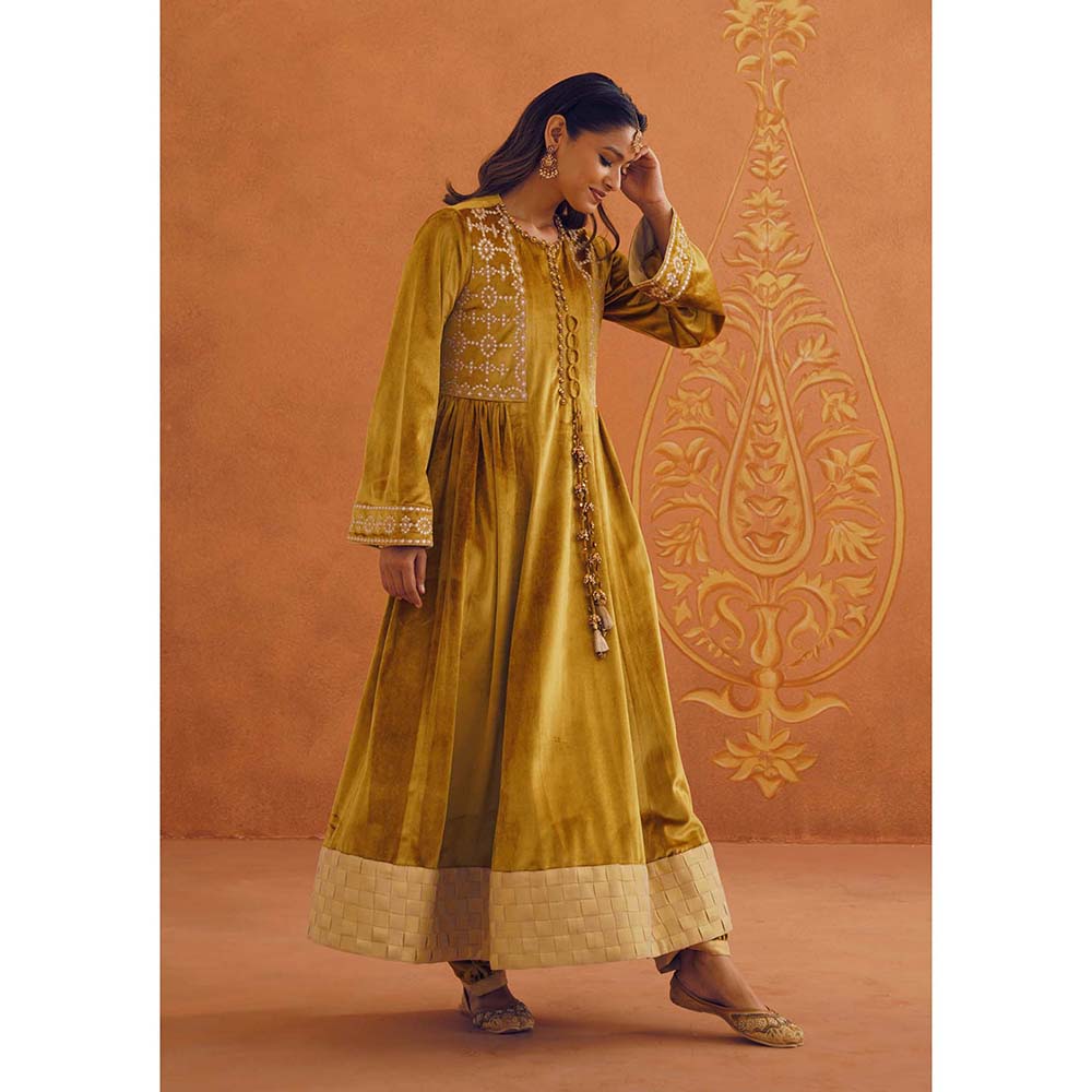 Inej Zeba Mustard Anarkali with Salwar and Dupatta (Set of 3)