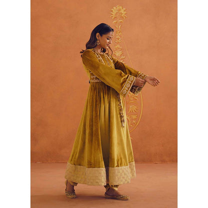Inej Zeba Mustard Anarkali with Salwar and Dupatta (Set of 3)