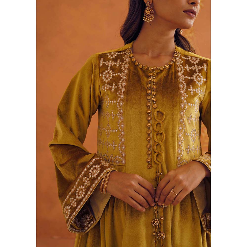 Inej Zeba Mustard Anarkali with Salwar and Dupatta (Set of 3)