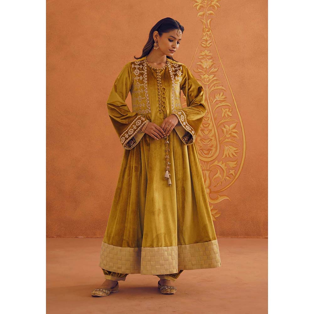 Inej Zeba Mustard Anarkali with Salwar and Dupatta (Set of 3)