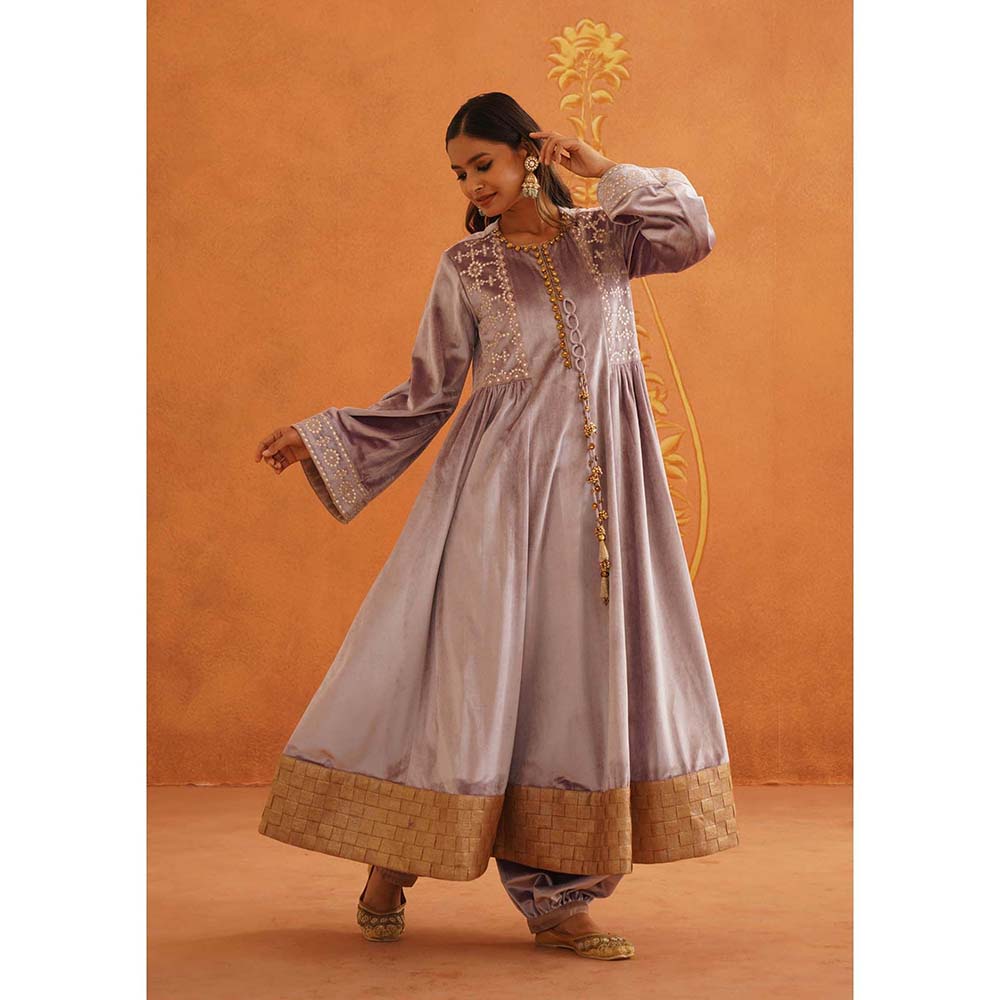 Inej Zeba Lavender Anarkali with Salwar and Dupatta (Set of 3)