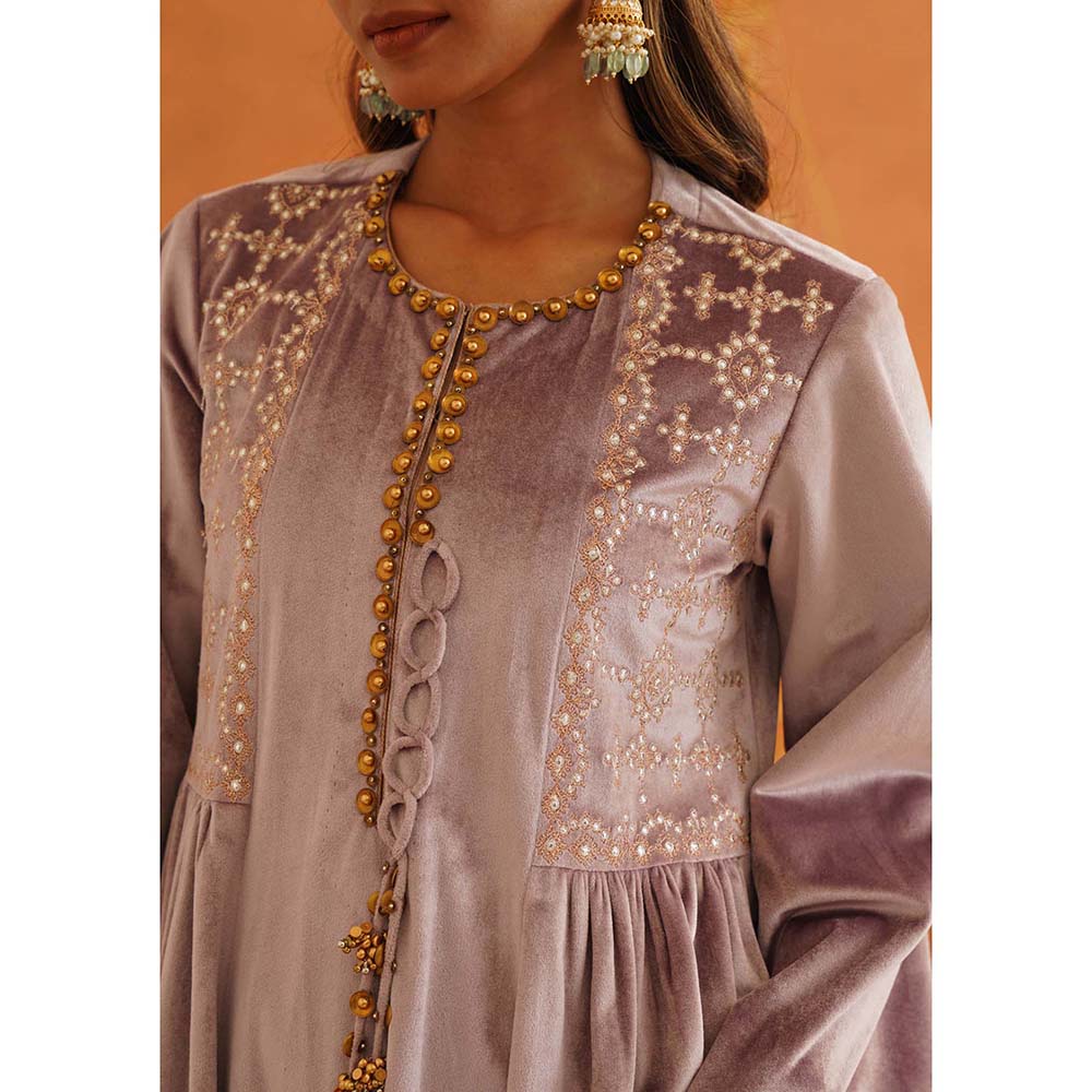 Inej Zeba Lavender Anarkali with Salwar and Dupatta (Set of 3)