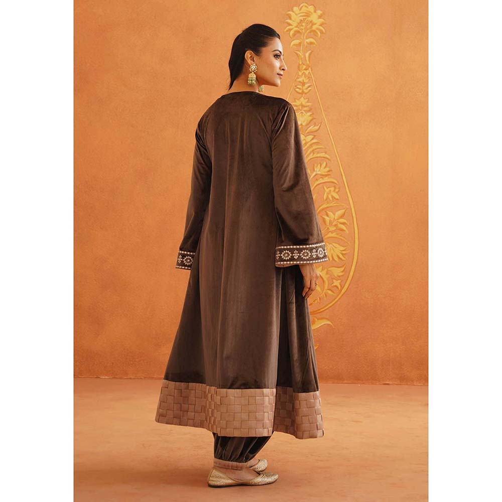 Inej Zeba Brown Anarkali with Salwar and Dupatta (Set of 3)