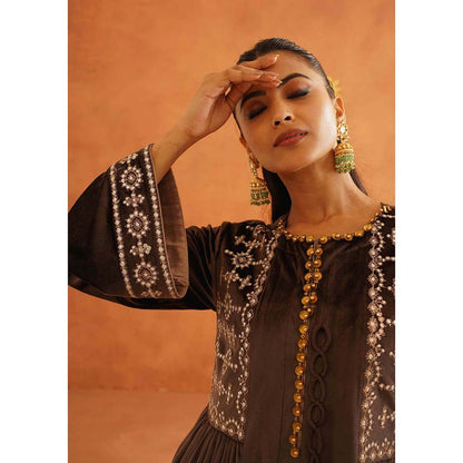 Inej Zeba Brown Anarkali with Salwar and Dupatta (Set of 3)