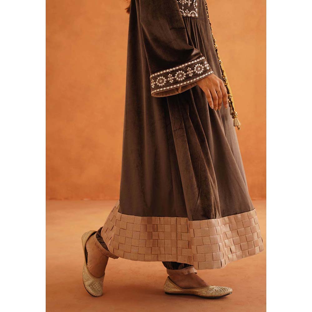 Inej Zeba Brown Anarkali with Salwar and Dupatta (Set of 3)