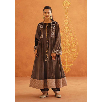 Inej Zeba Brown Anarkali with Salwar and Dupatta (Set of 3)
