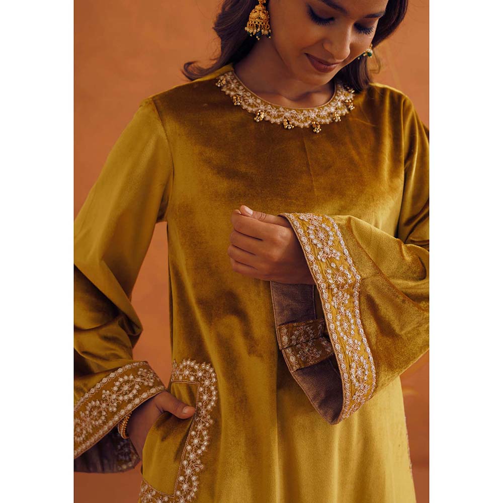 Inej Zeba Mustard Straight Kurta with Palazzo and Dupatta (Set of 3)