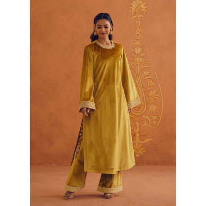 Inej Zeba Mustard Straight Kurta with Palazzo and Dupatta (Set of 3)