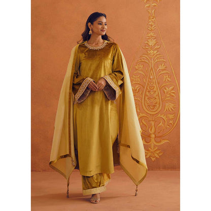 Inej Zeba Mustard Straight Kurta with Palazzo and Dupatta (Set of 3)
