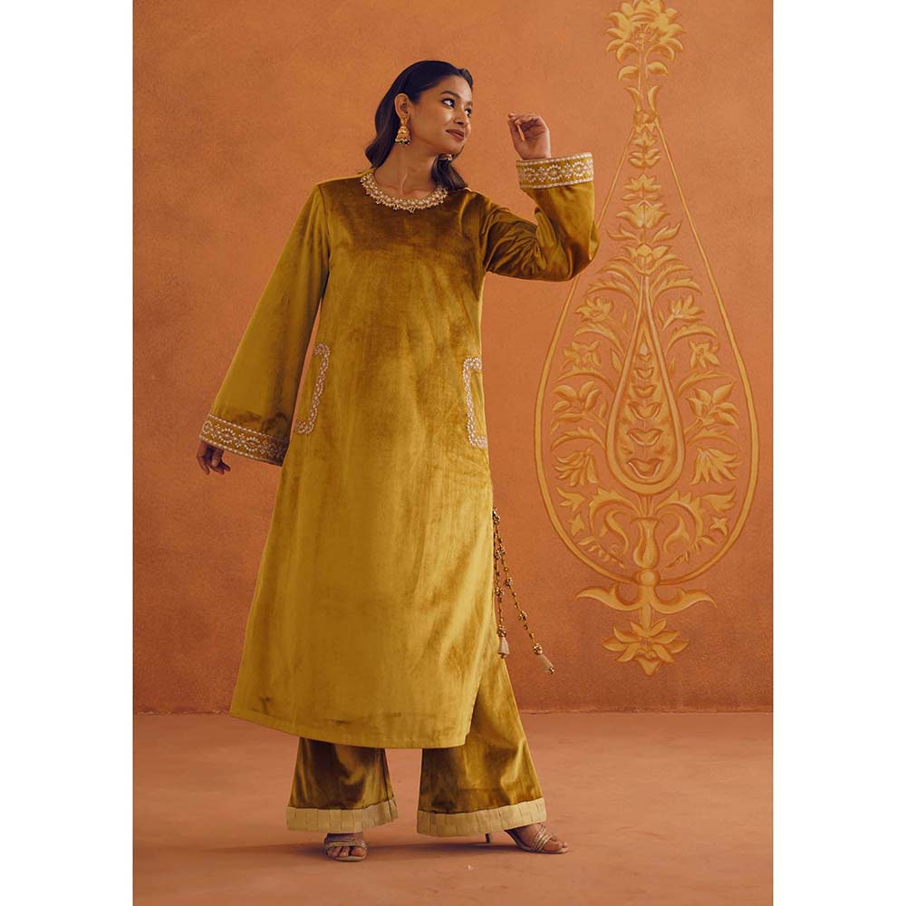 Inej Zeba Mustard Straight Kurta with Palazzo and Dupatta (Set of 3)