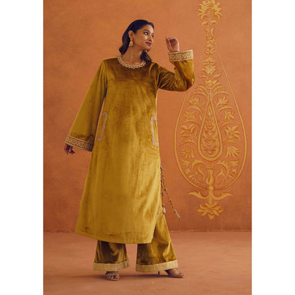 Inej Zeba Mustard Straight Kurta with Palazzo and Dupatta (Set of 3)