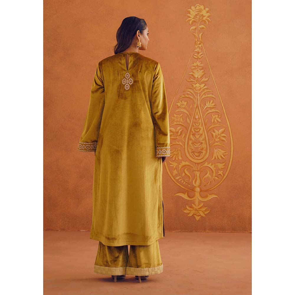 Inej Zeba Mustard Straight Kurta with Palazzo and Dupatta (Set of 3)