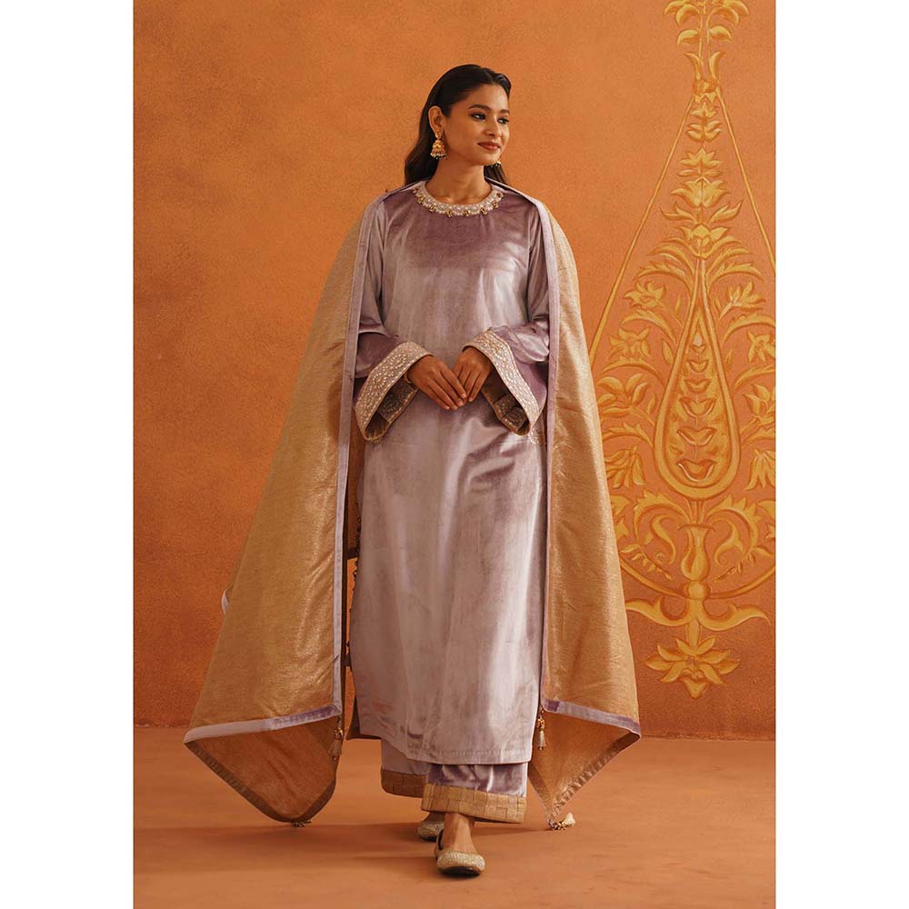 Inej Zeba Lavender Straight Kurta with Palazzo and Dupatta (Set of 3)