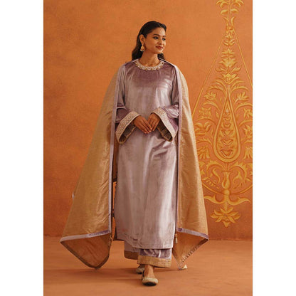 Inej Zeba Lavender Straight Kurta with Palazzo and Dupatta (Set of 3)