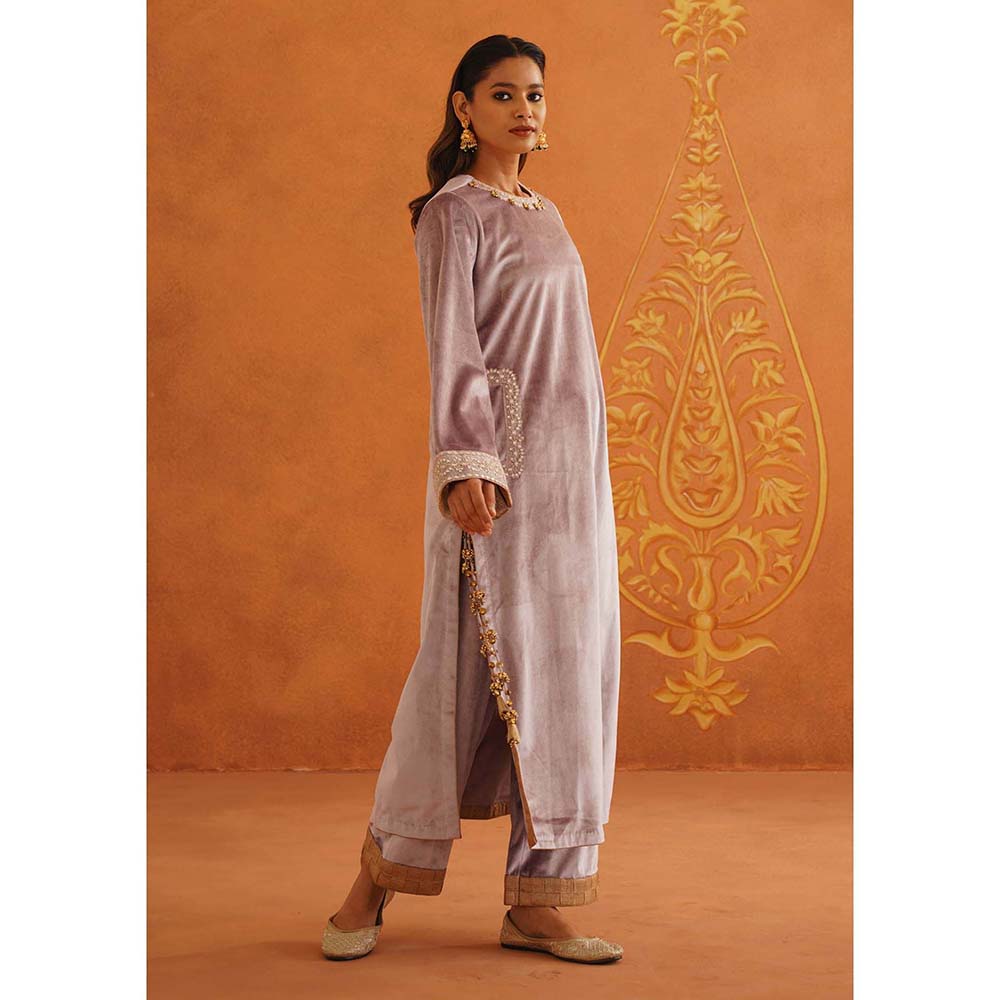 Inej Zeba Lavender Straight Kurta with Palazzo and Dupatta (Set of 3)