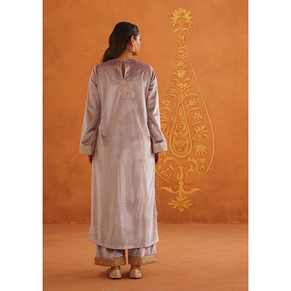 Inej Zeba Lavender Straight Kurta with Palazzo and Dupatta (Set of 3)