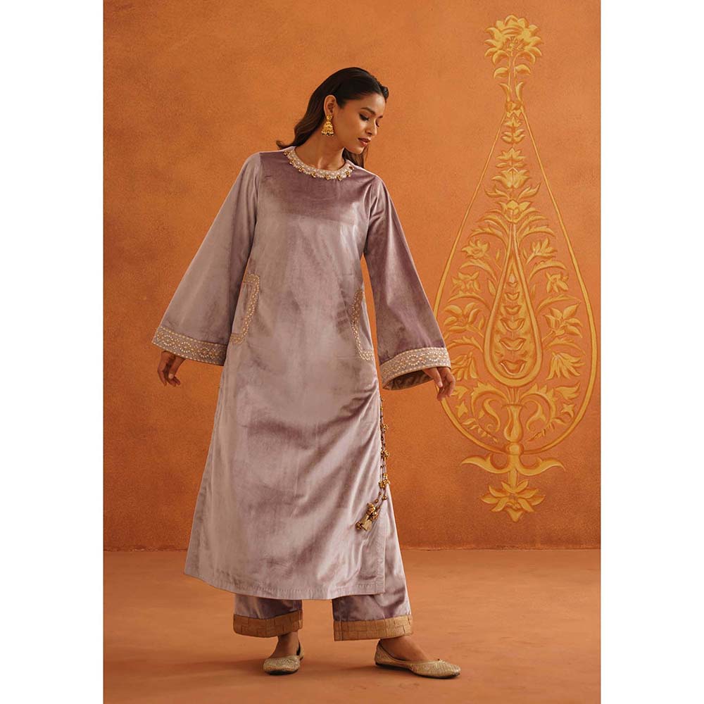 Inej Zeba Lavender Straight Kurta with Palazzo and Dupatta (Set of 3)