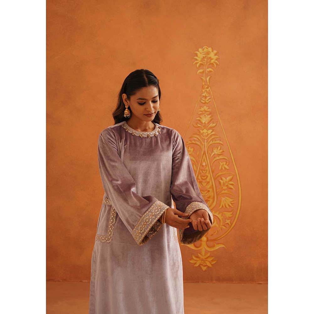 Inej Zeba Lavender Straight Kurta with Palazzo and Dupatta (Set of 3)