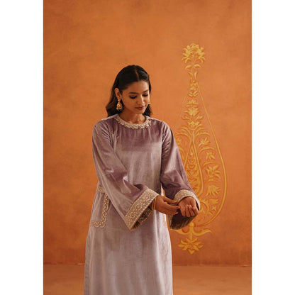 Inej Zeba Lavender Straight Kurta with Palazzo and Dupatta (Set of 3)
