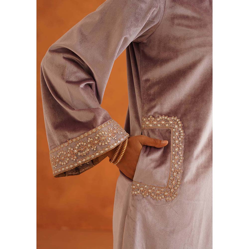 Inej Zeba Lavender Straight Kurta with Palazzo and Dupatta (Set of 3)