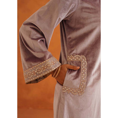 Inej Zeba Lavender Straight Kurta with Palazzo and Dupatta (Set of 3)