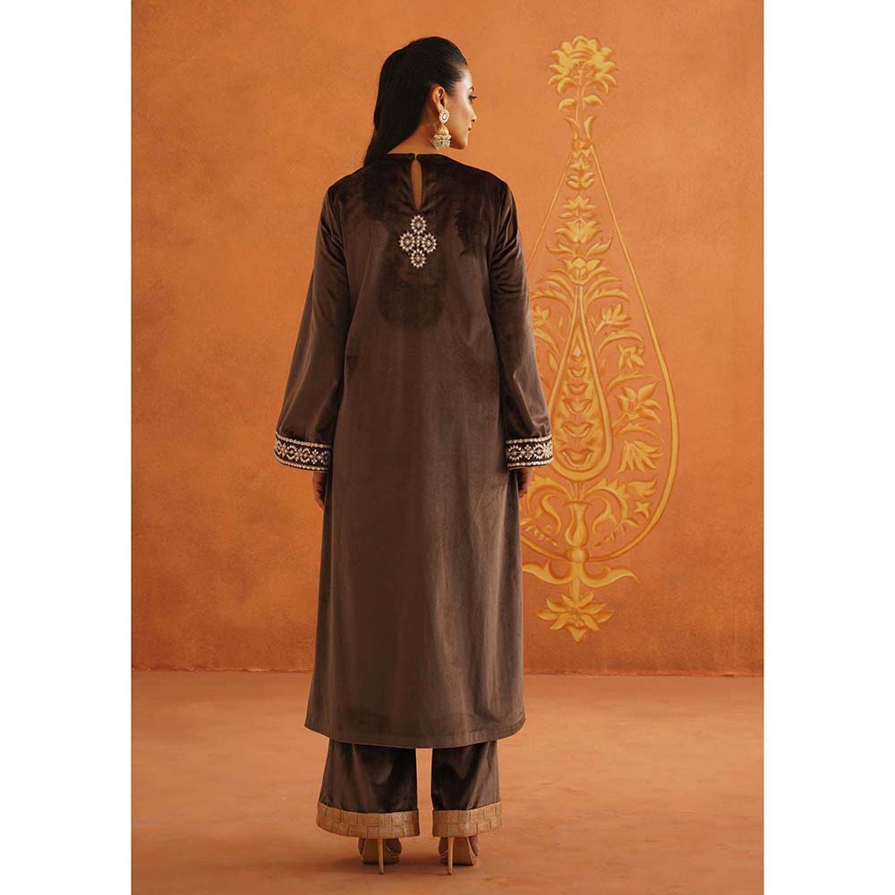 Inej Zeba Brown Straight Kurta with Palazzo and Dupatta (Set of 3)
