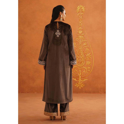 Inej Zeba Brown Straight Kurta with Palazzo and Dupatta (Set of 3)