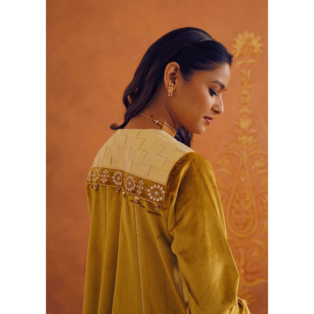 Inej Zeba Mustard Kali Kurta with Sharara and Dupatta (Set of 3)