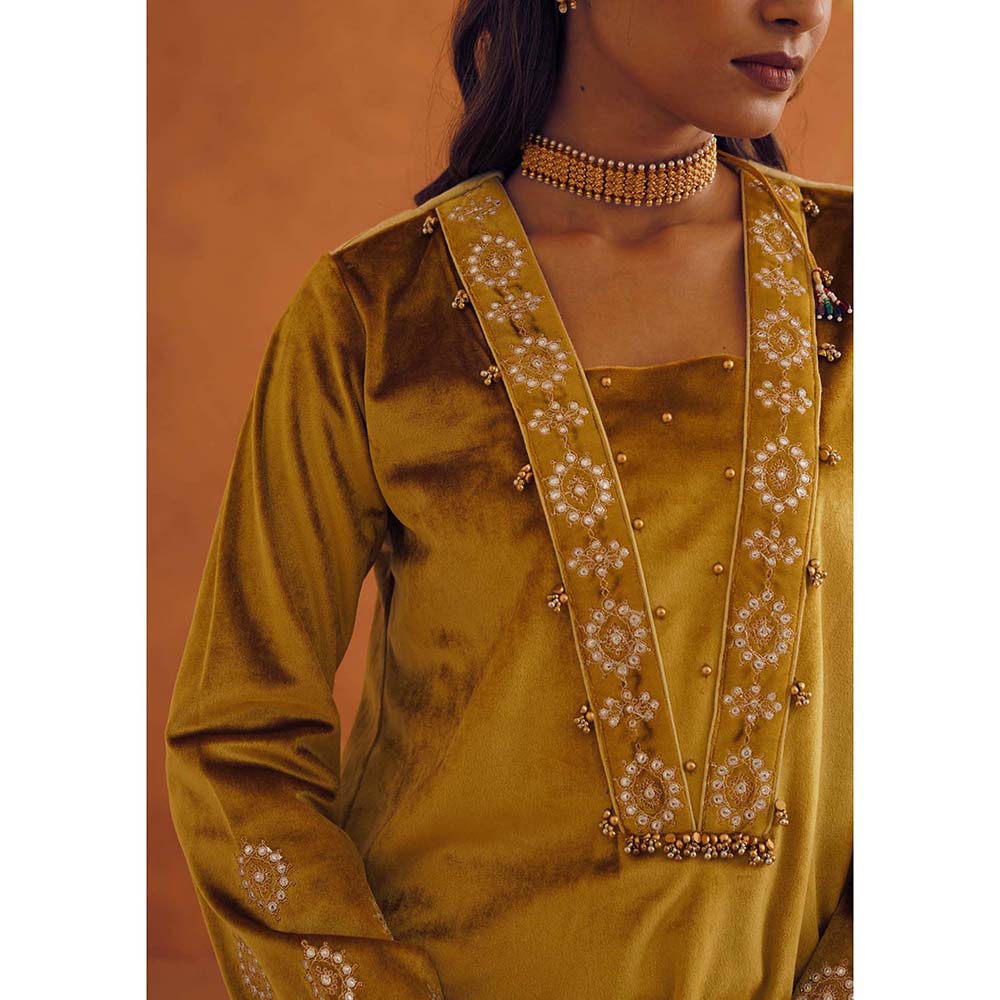 Inej Zeba Mustard Kali Kurta with Sharara and Dupatta (Set of 3)