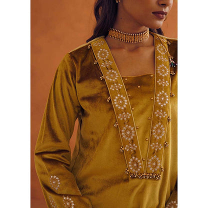 Inej Zeba Mustard Kali Kurta with Sharara and Dupatta (Set of 3)