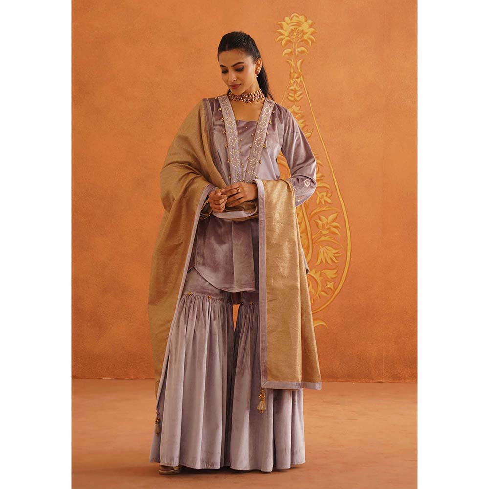 Inej Zeba Lavender Kali Kurta with Sharara and Dupatta (Set of 3)