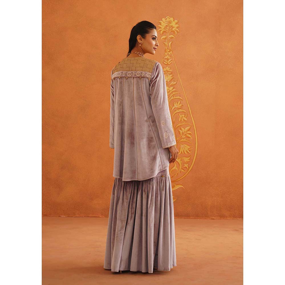 Inej Zeba Lavender Kali Kurta with Sharara and Dupatta (Set of 3)