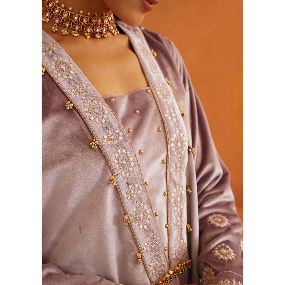 Inej Zeba Lavender Kali Kurta with Sharara and Dupatta (Set of 3)