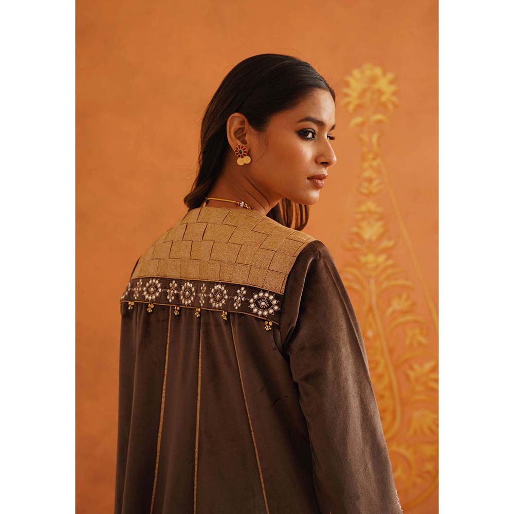 Inej Zec Brown Kali Kurta with Sharara and Dupatta (Set of 3)