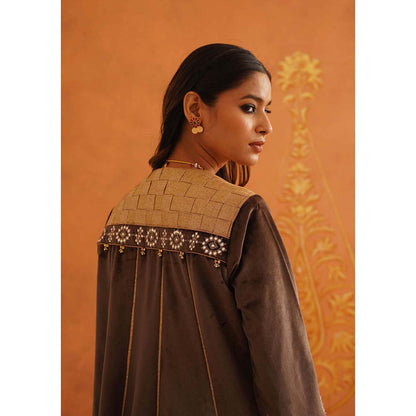 Inej Zec Brown Kali Kurta with Sharara and Dupatta (Set of 3)