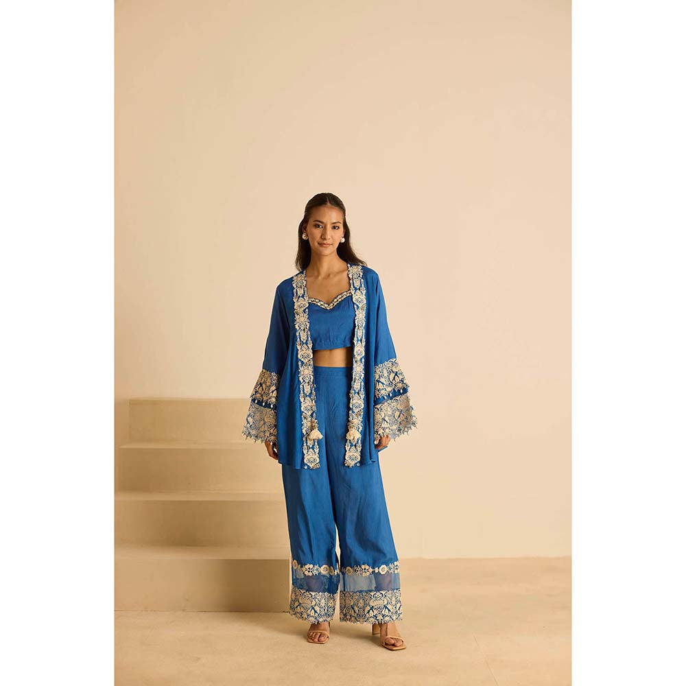 Inej Blue Front Open Bustier with Pant and Jacket (Set of 3)