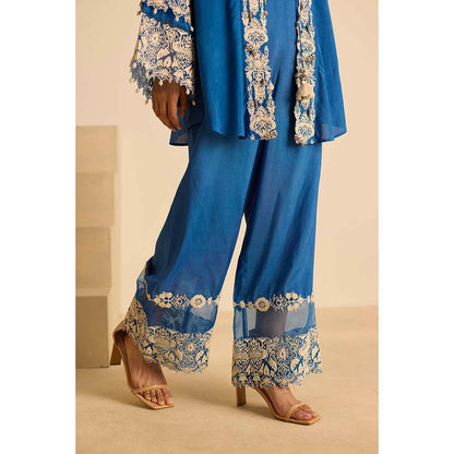 Inej Blue Front Open Bustier with Pant and Jacket (Set of 3)