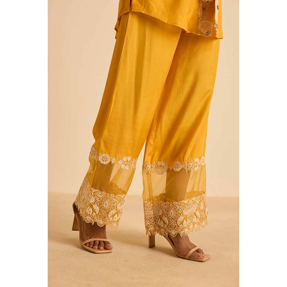 Inej Yellow Front Open Bustier with Pant and Jacket (Set of 3)