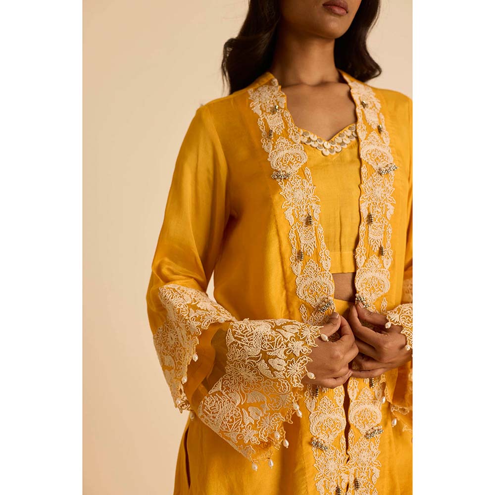 Inej Yellow Front Open Bustier with Pant and Jacket (Set of 3)