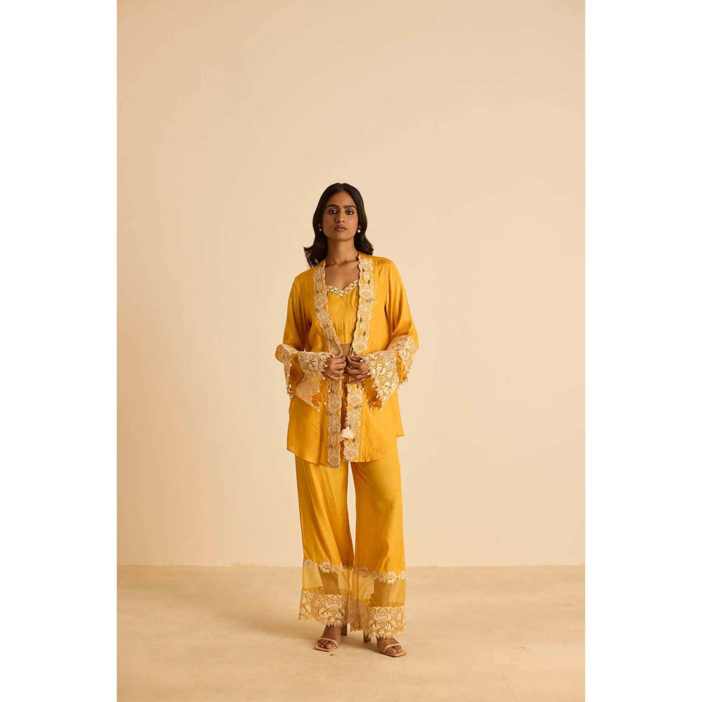 Inej Yellow Front Open Bustier with Pant and Jacket (Set of 3)