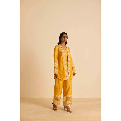Inej Yellow Front Open Bustier with Pant and Jacket (Set of 3)