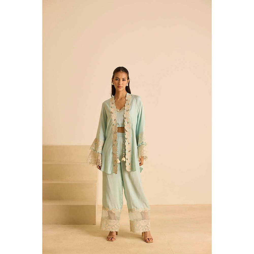 Inej Green Front Open Bustier with Pant and Jacket (Set of 3)