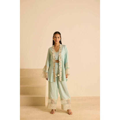 Inej Green Front Open Bustier with Pant and Jacket (Set of 3)