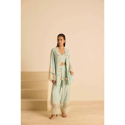 Inej Green Front Open Bustier with Pant and Jacket (Set of 3)