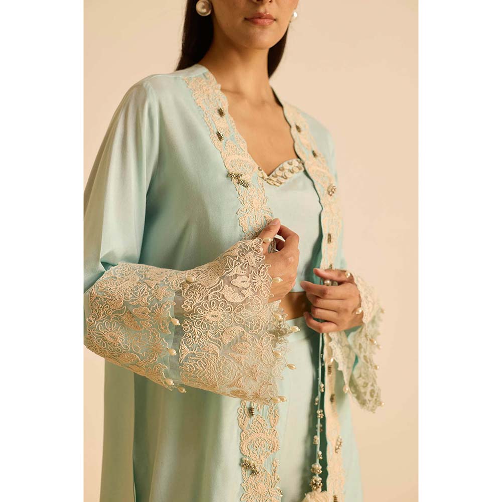 Inej Green Front Open Bustier with Pant and Jacket (Set of 3)