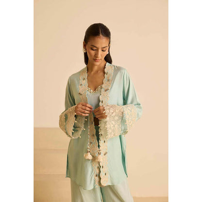 Inej Green Front Open Bustier with Pant and Jacket (Set of 3)