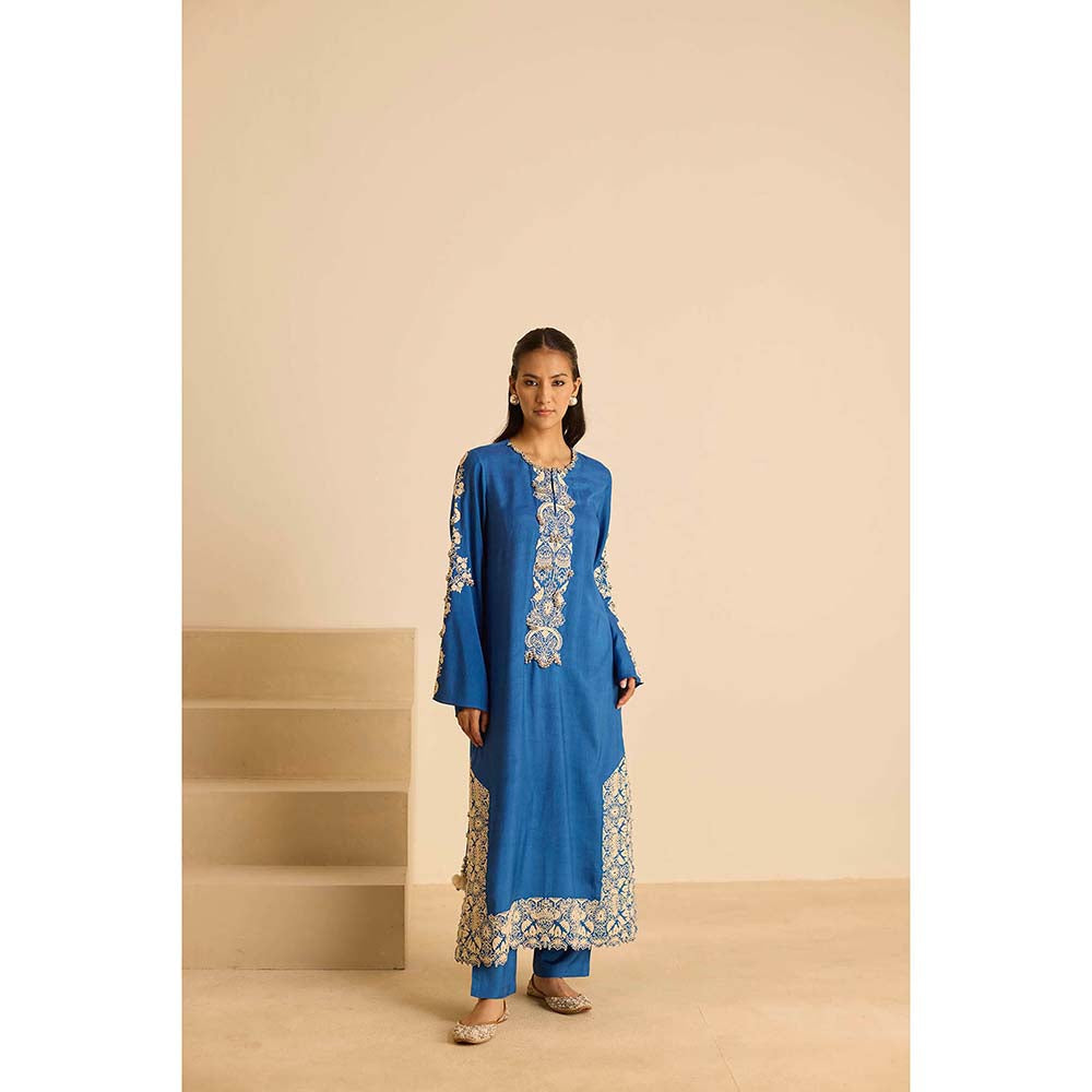 Inej Blue Straight Kurta with Pant and Dupatta (Set of 3)